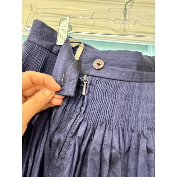 German Silk Pleated Navy Blue Black Gathered Waist Skirt Size 8 Cottagecore - Picture 7 of 8